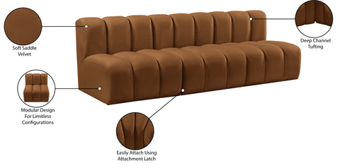 Briar 89.5 Saddle Velvet Upholstered Modular Sectional, 3-Piece