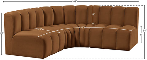 Briar 103 Saddle Velvet Upholstered Modular Sectional, 4-Piece