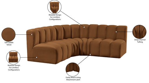 Briar 103 Saddle Velvet Upholstered Modular Sectional, 4-Piece