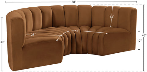 Briar 88 Saddle Velvet Upholstered Modular Sectional, 4-Piece