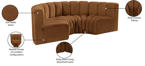 Briar 88 Saddle Velvet Upholstered Modular Sectional, 4-Piece