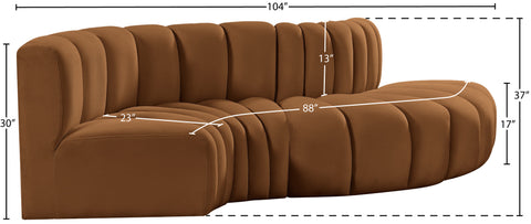 Briar 104 Saddle Velvet Upholstered Modular Sectional, 4-Piece