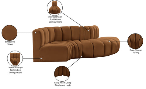 Briar 104 Saddle Velvet Upholstered Modular Sectional, 4-Piece