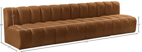 Briar 119 Saddle Velvet Upholstered Modular Sectional, 4-Piece