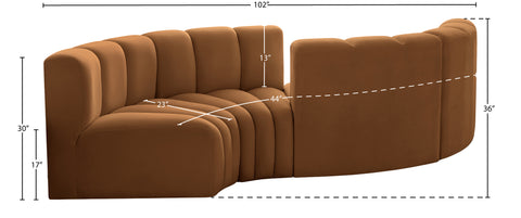 Briar 102 Saddle Velvet Upholstered Modular Sectional, 4-Piece