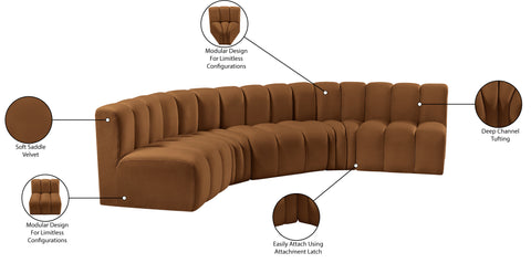 Briar 133 Saddle Velvet Upholstered Modular Sectional, 5-Piece