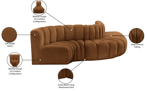 Briar 122 Saddle Velvet Upholstered Modular Sectional, 5-Piece