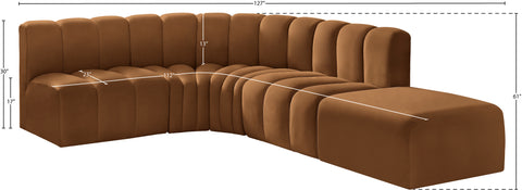 Briar 127 Saddle Velvet Upholstered Modular Sectional, 5-Piece