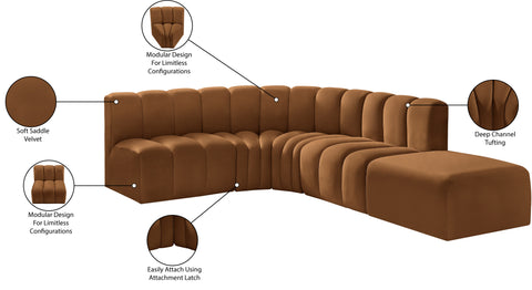Briar 127 Saddle Velvet Upholstered Modular Sectional, 5-Piece