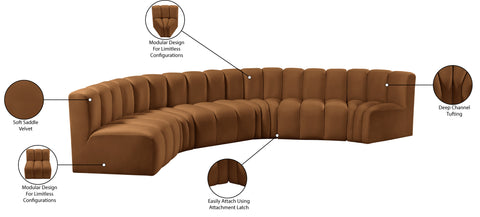Briar 151 Saddle Velvet Upholstered Modular Sectional, 6-Piece