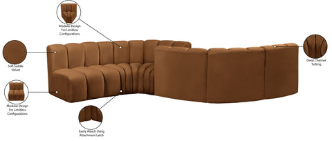 Briar 145 Saddle Velvet Upholstered Modular Sectional , 6-Piece (Style 2)
