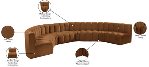 Briar 162 Saddle Velvet Upholstered Modular Sectional, 8-Piece