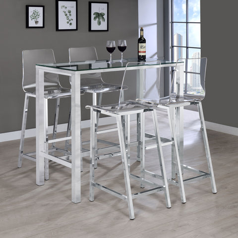 Brockton 5-piece Bar Set with Acrylic Chairs Clear and ChromeChrome