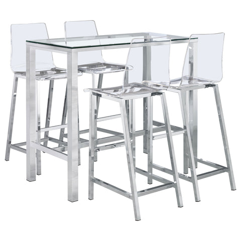 Brockton 5-piece Bar Set with Acrylic Chairs Clear and ChromeChrome