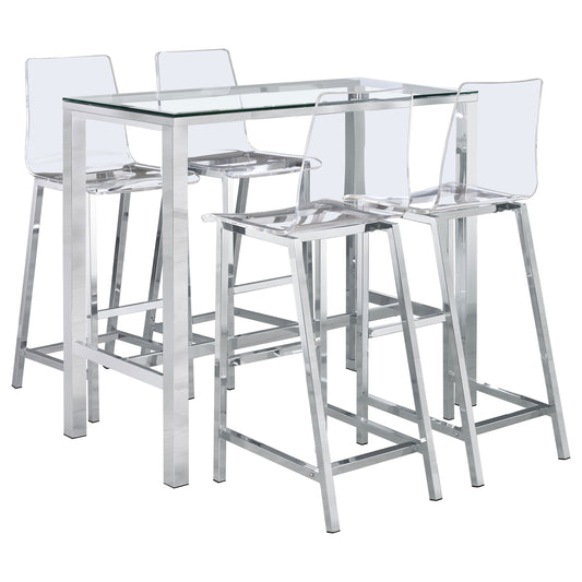 Brockton 5-piece Bar Set with Acrylic Chairs Clear and ChromeChrome
