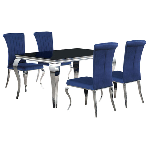 Keene 5-piece 61" Rectangular Black Glass Dining Set BlueInk Blue