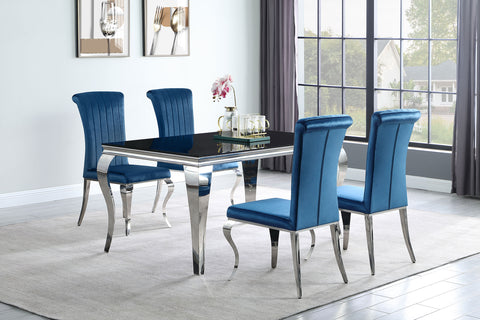 Keene 5-piece 61" Rectangular Black Glass Dining Set TealBlue