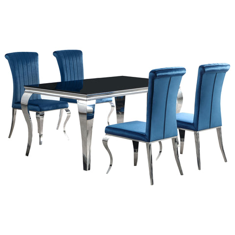 Keene 5-piece 61" Rectangular Black Glass Dining Set TealBlue