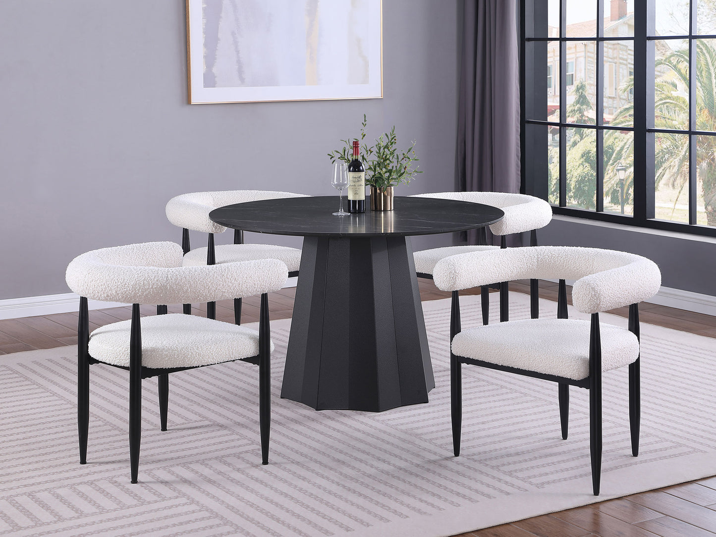 stanford 5-piece round faux marble top dining table set blackblack