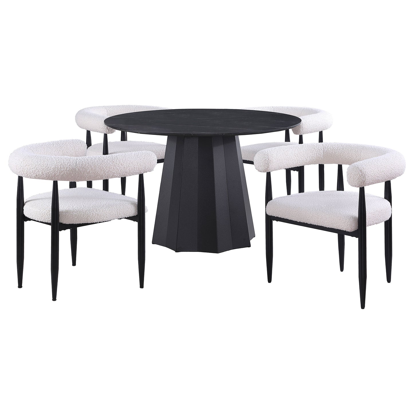 stanford 5-piece round faux marble top dining table set blackblack