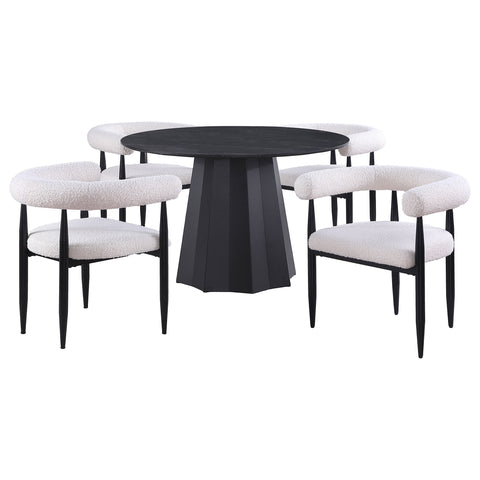 Stanford 5-piece Round Faux Marble Top Dining Table Set BlackBlack