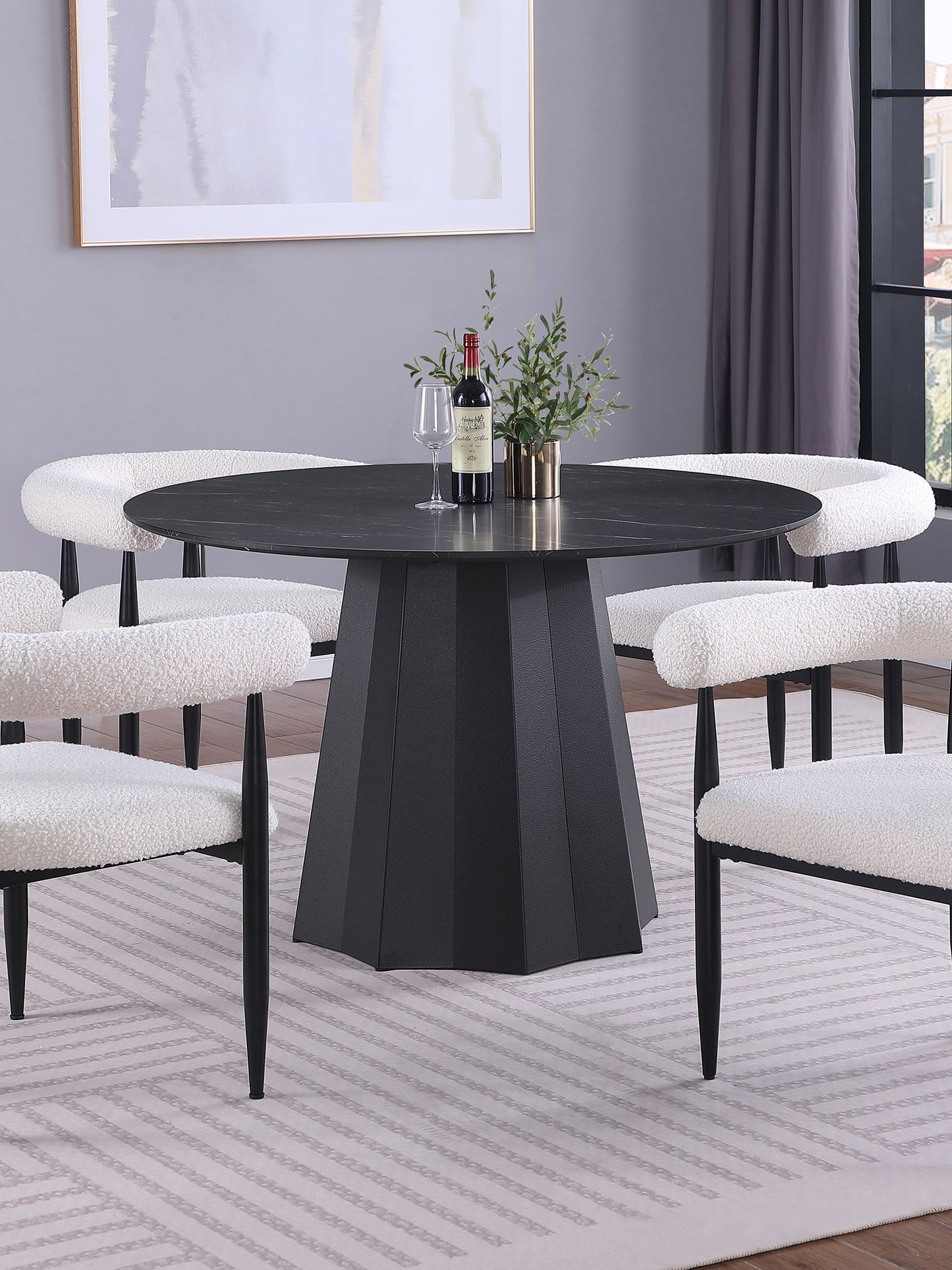 churchill round 48-inch faux marble top dining table black