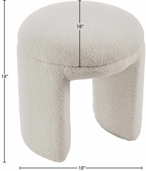 Via Beige Faux Shearling Teddy Fabric Ottoman/Stool Beige