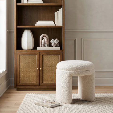 Celine Faux Shearling Teddy Fabric Upholstered Stool, 1 Piece