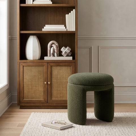 Celeste Green Faux Shearling Teddy Fabric Upholstered Stool, 1 Piece
