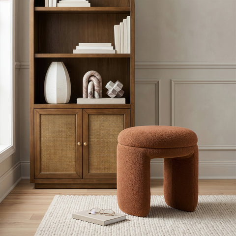 Celeste Saddle Faux Shearling Teddy Fabric Upholstered Stool, 1 Piece