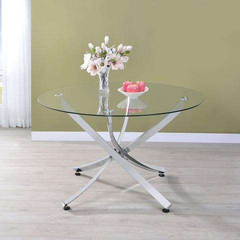 Edith Round 46-inch Glass Top Dining Table ChromeChrome