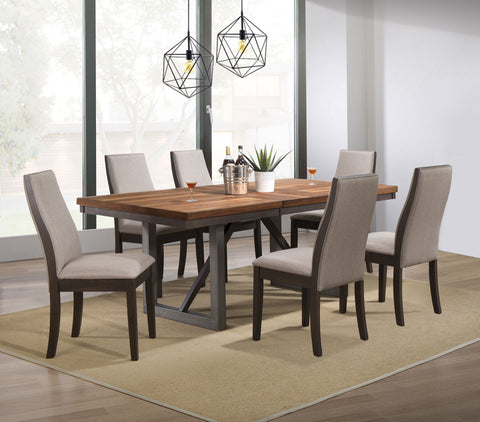Visalia Creek 7-piece Rectangular Dining Table Set TaupeNatural Walnut / Taupe