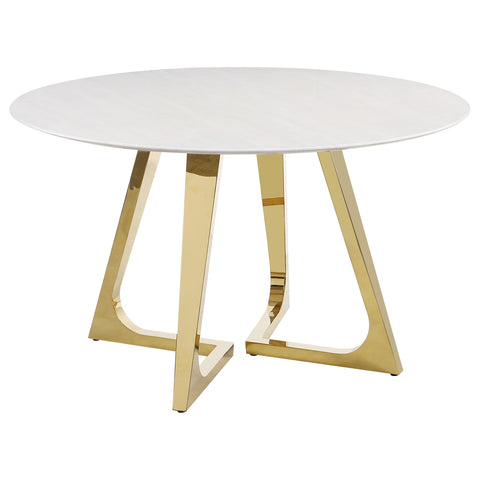 Camillo Round 51-inch Marble Stainless Steel Dining Table GoldGold
