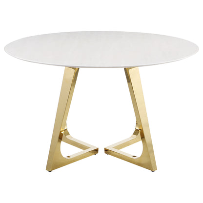 Acton Round 51-inch Marble Stainless Steel Dining Table Gold