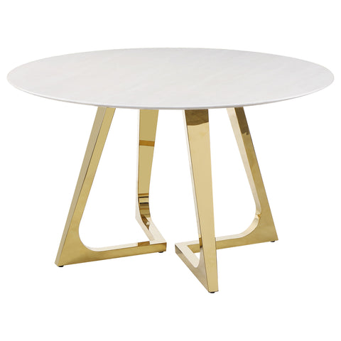Camillo Round 51-inch Marble Stainless Steel Dining Table GoldGold