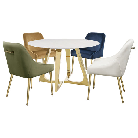 Camillo Round 51-inch Marble Stainless Steel Dining Table GoldGold