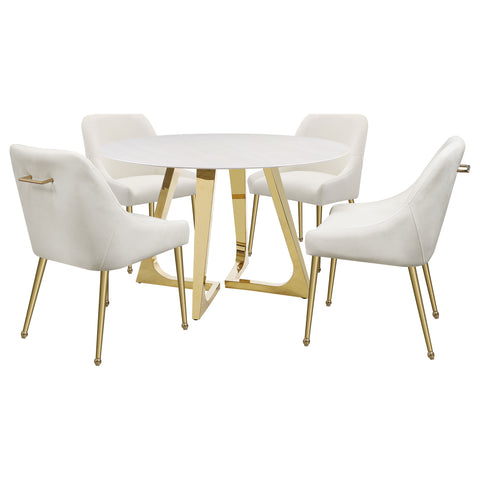 Camillo Round 51-inch Marble Stainless Steel Dining Table GoldGold