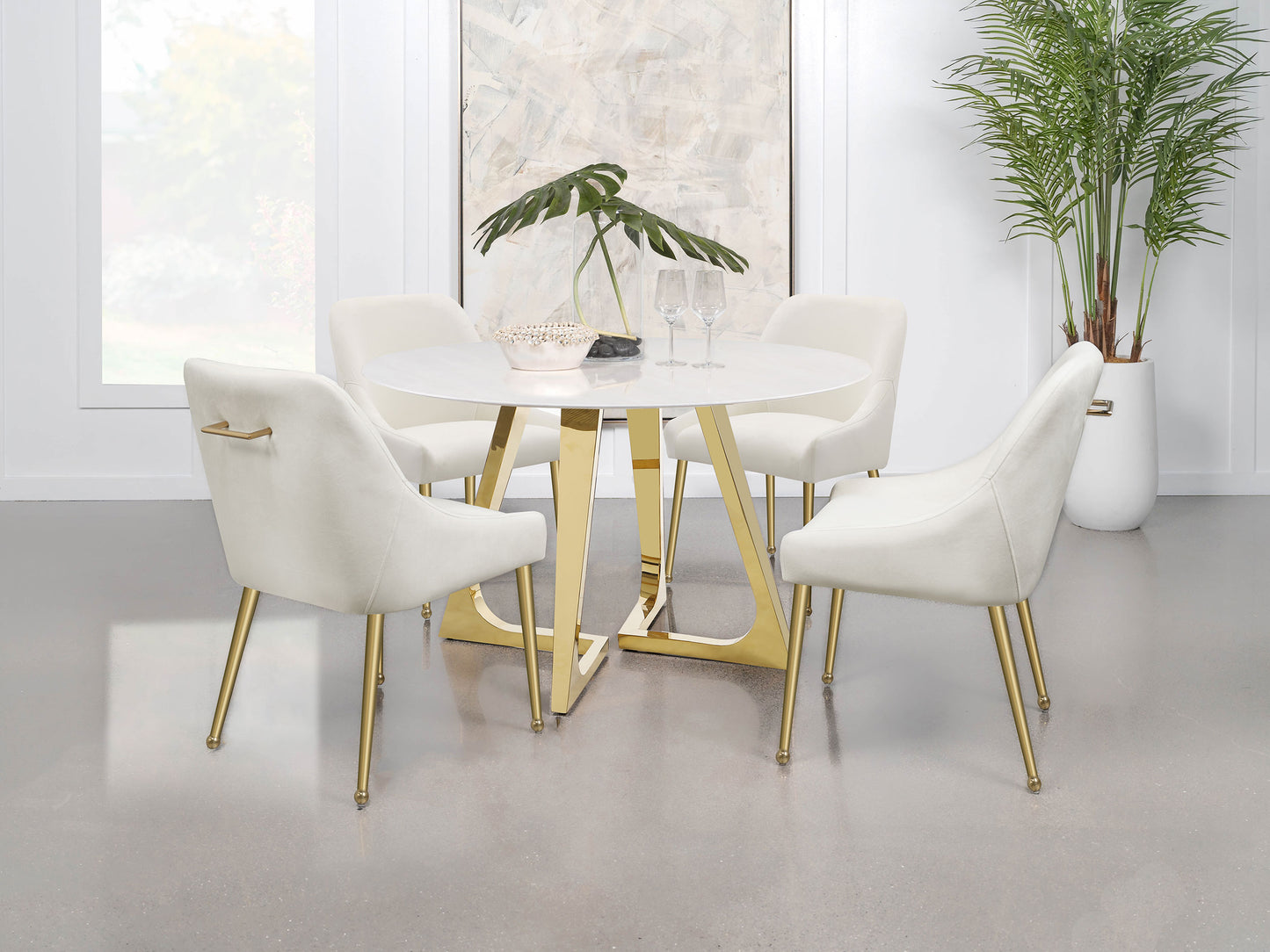 acton round 51-inch marble stainless steel dining table gold