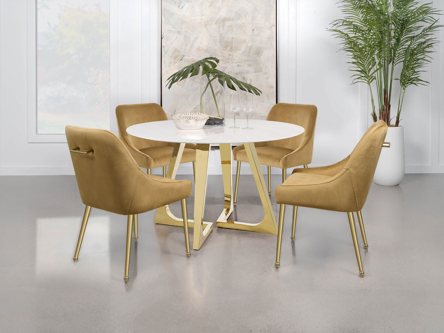 acton round 51-inch marble stainless steel dining table gold