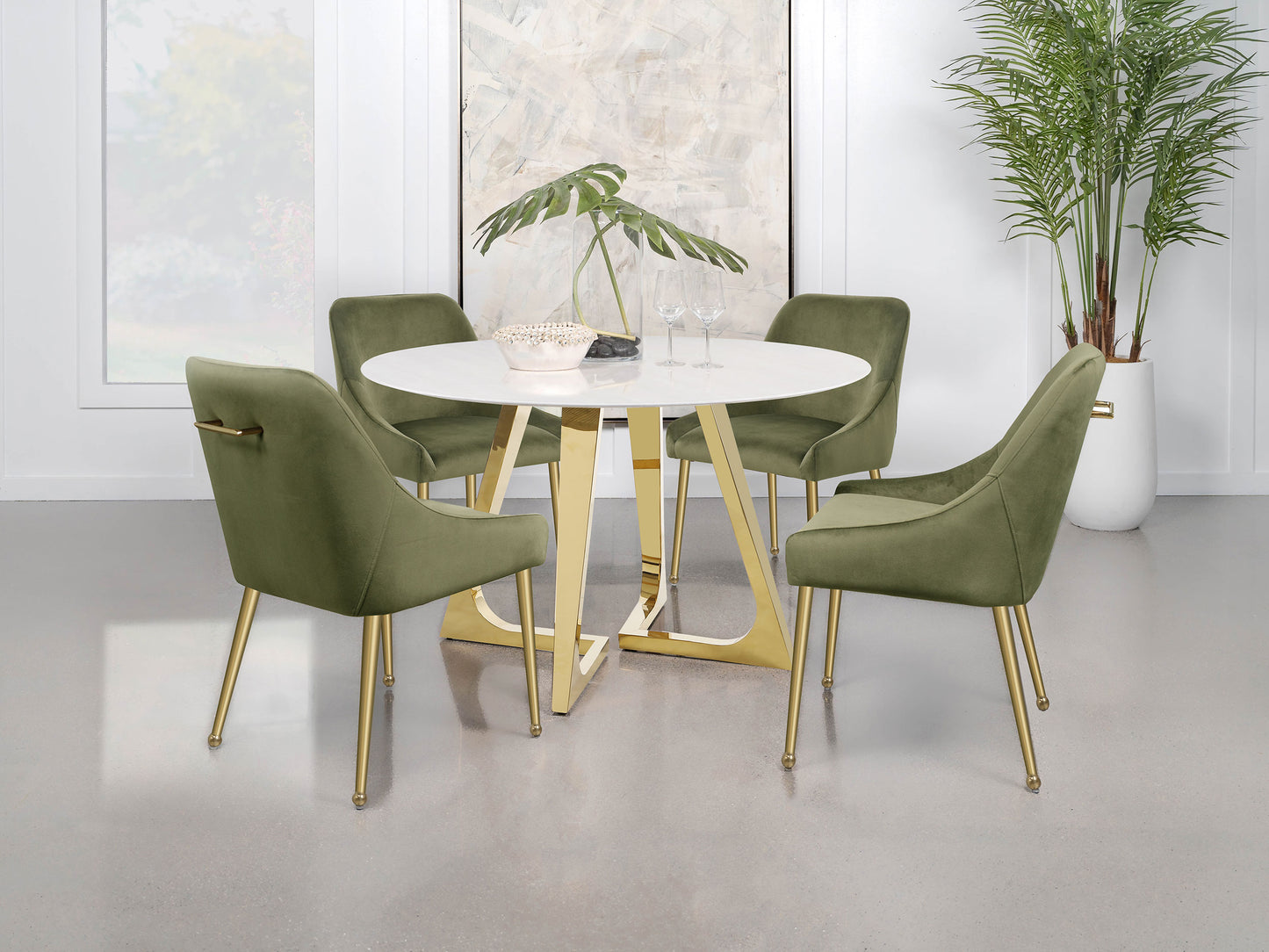 acton round 51-inch marble stainless steel dining table gold