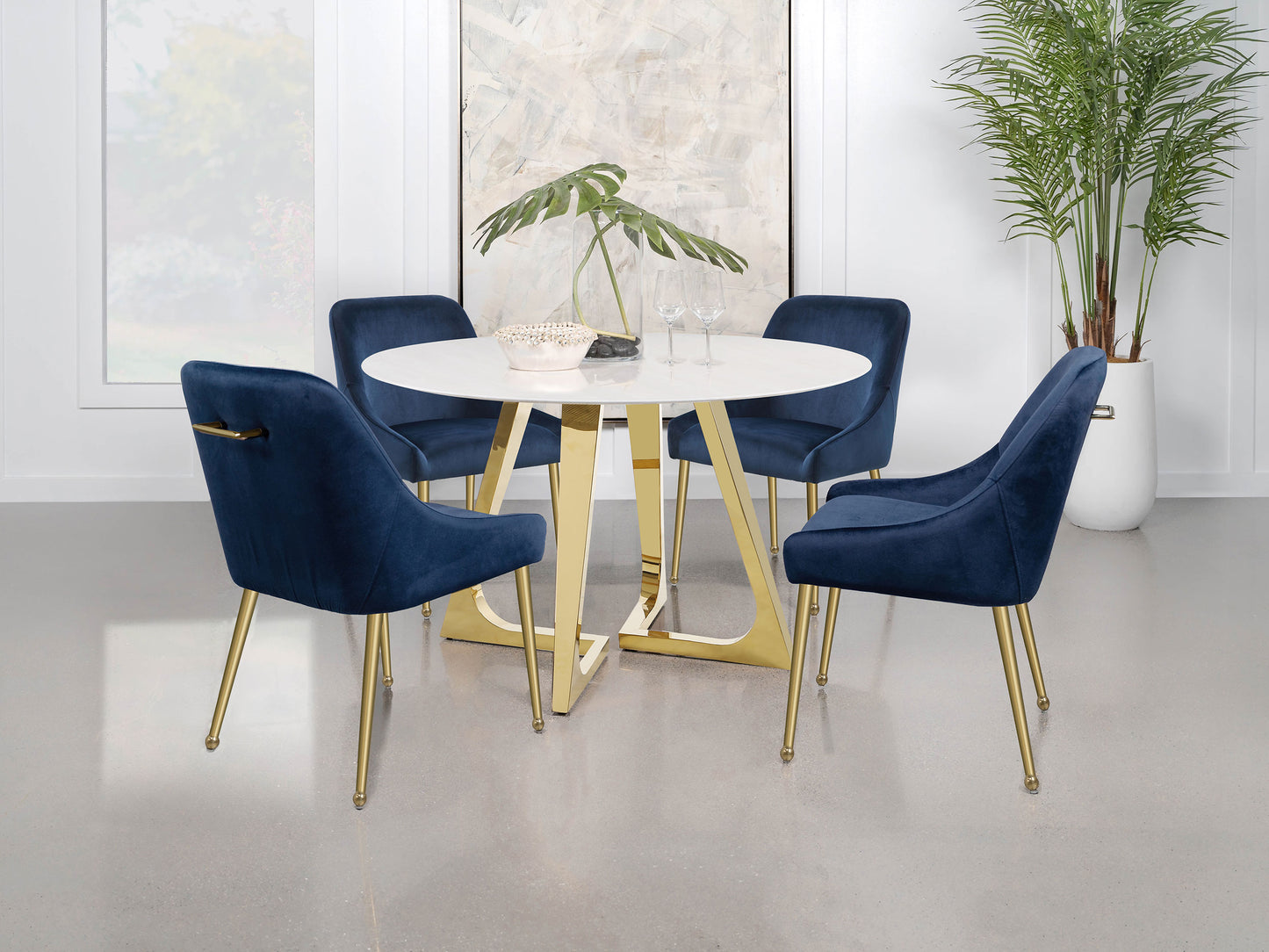 acton round 51-inch marble stainless steel dining table gold