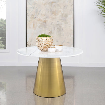 Tilly Round 50-inch Marble Top Dining Table Brushed Gold