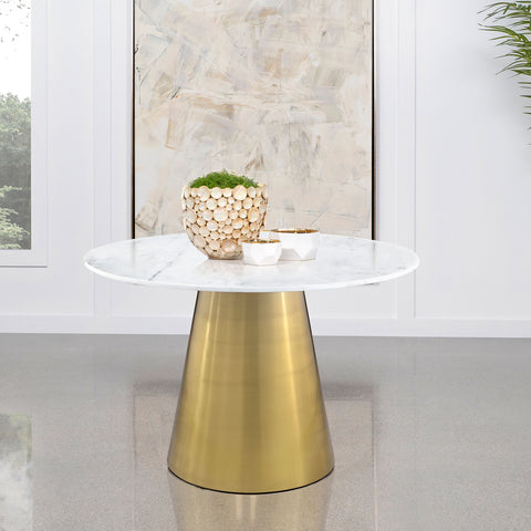 Bancroft Round 50-inch Marble Top Dining Table Brushed GoldWhite Marble