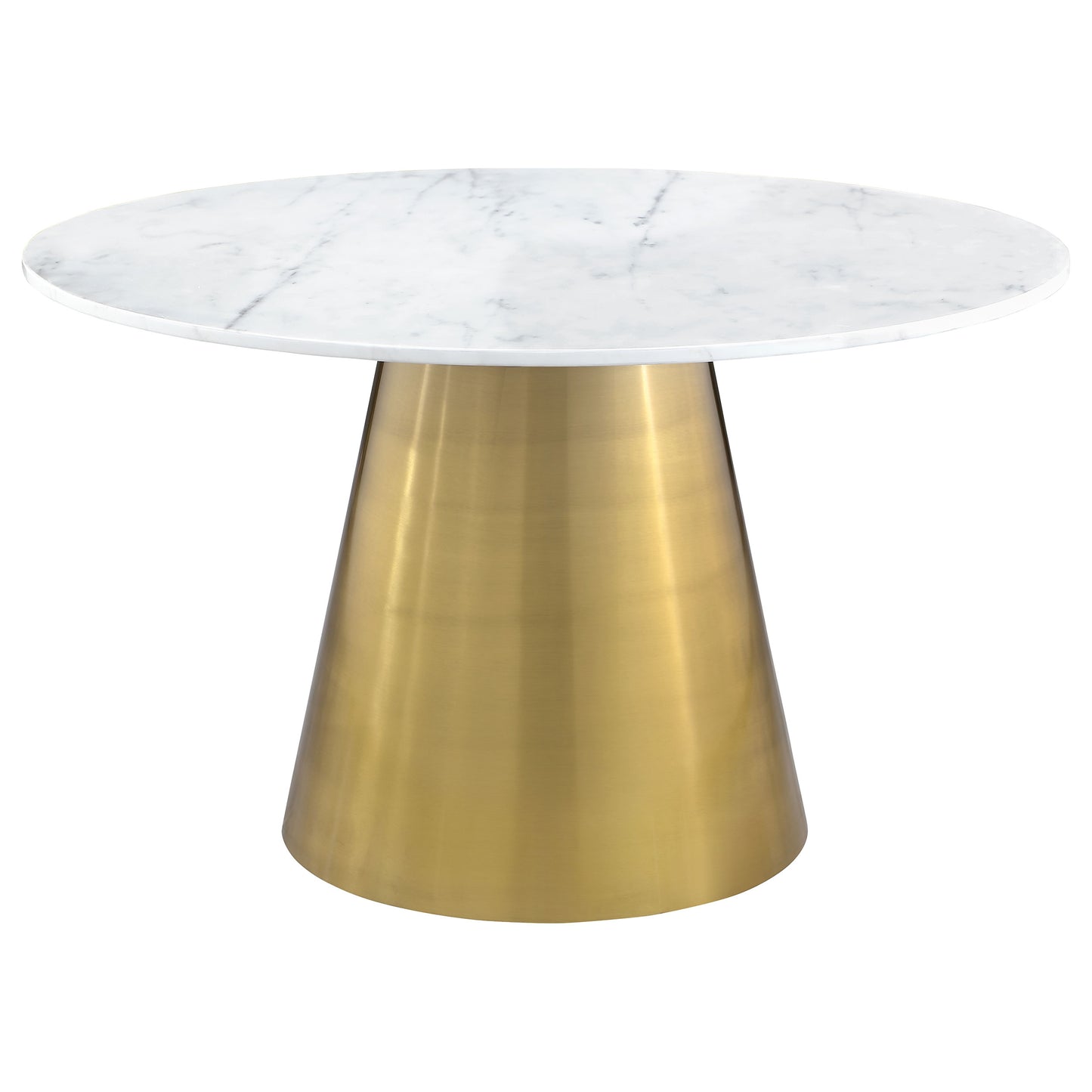 tilly round 50-inch marble top dining table brushed gold