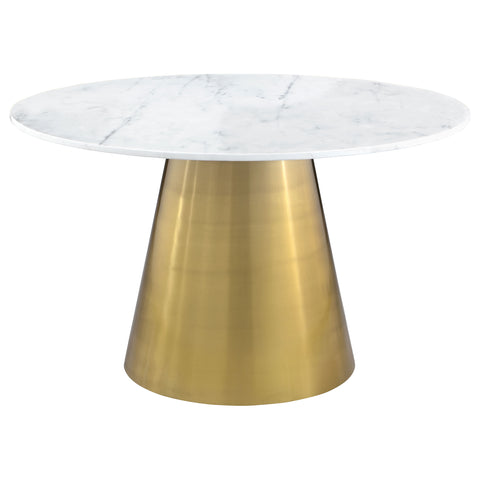 Bancroft Round 50-inch Marble Top Dining Table Brushed GoldWhite Marble