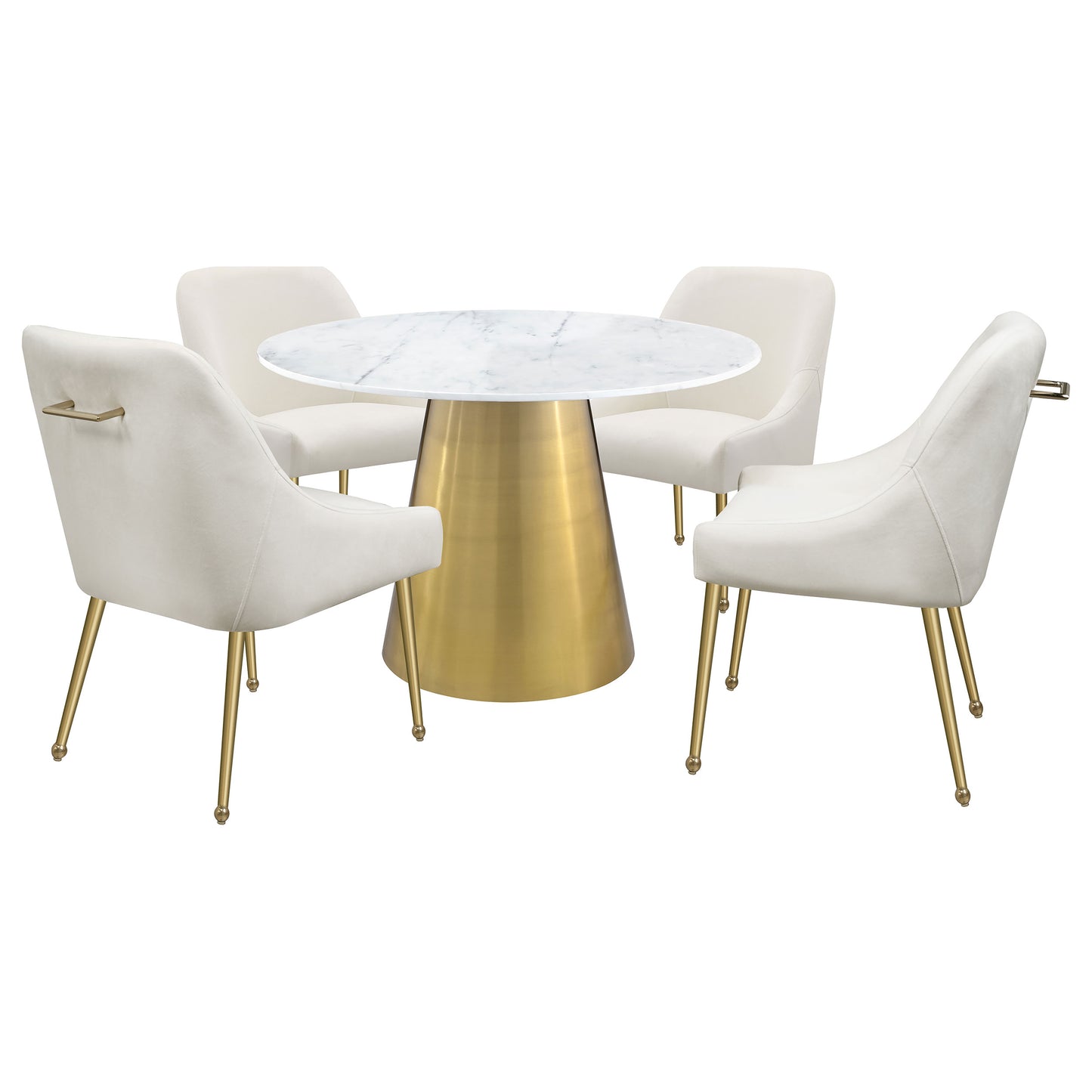 tilly round 50-inch marble top dining table brushed gold