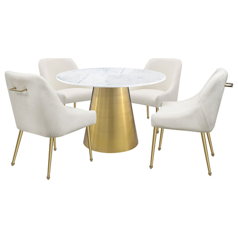 Bancroft Round 50-inch Marble Top Dining Table Brushed GoldWhite Marble