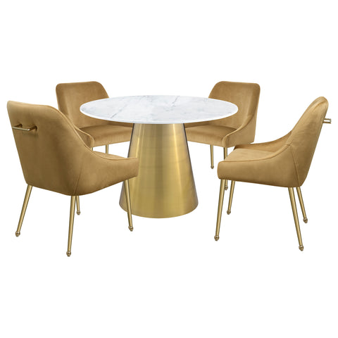 Bancroft Round 50-inch Marble Top Dining Table Brushed GoldWhite Marble