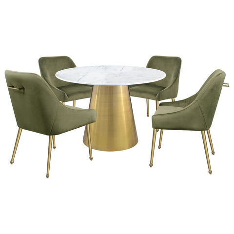 Bancroft Round 50-inch Marble Top Dining Table Brushed GoldWhite Marble