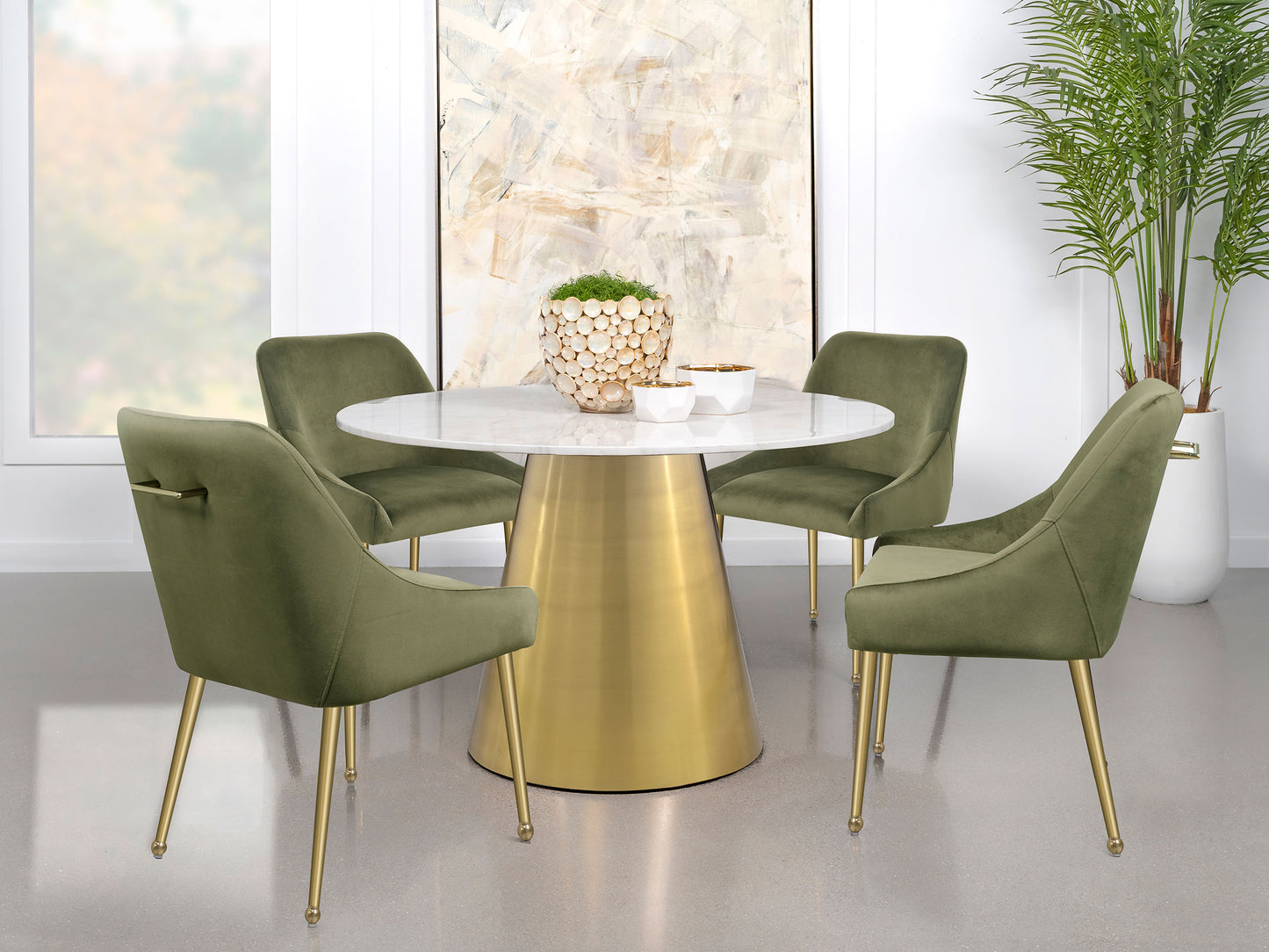 tilly round 50-inch marble top dining table brushed gold